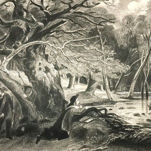 Antique Print, Mezzotint Engraving, Jacques and the Wounded Stag, John Constable, David Lucas, As You Like It, Mid 19th Century, Rare