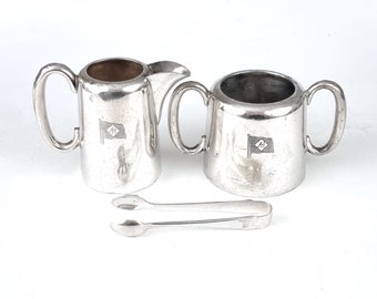 Matched Set, Sugar Bowl Jug and Tongs, Silver Plate, Alfred Holt, Blue Funnel Line, Nautical Tableware, Afternoon Tea, Walker & Hall, Chic