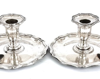 Pair of Chambersticks, Antique Candle Holders, Silver Plate, Candle Snuffer, Table Feature, 19th Century, Interior Design, Candlesticks