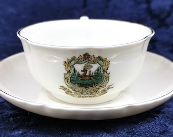 Antike Crested China, Nachmittagstee, Tasse und Untertasse, Derby, Goss China, Goss Cup und Untertasse, China Teaware, antike Geschirr, elegant