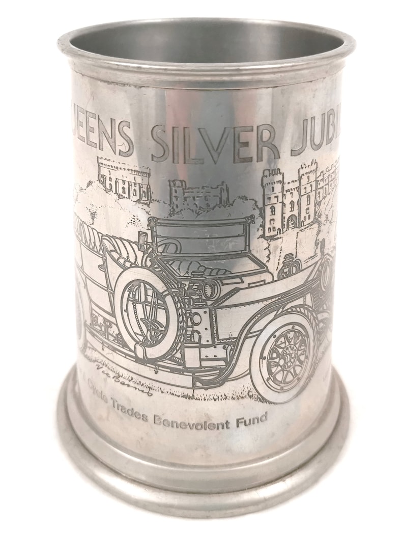Classic Car Design Unique Commemorative Pint Tankard Limited Edition Benevolent Fund QEII Vintage Pewter Tankard 1977 Silver Jubilee