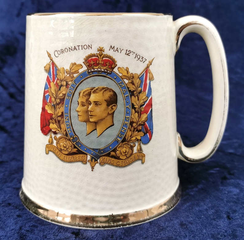 Presentation Commemorative Planished Effect Rare Commemorative Art Deco Coventry Crest Pint Tankard 1937 Coronation King George VI