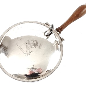 Vintage Stiller Butler, Servierschale, Holzgriff, Galvano auf Kupfer, Wappen, Pferdekamm, historisches Servieren, Esszimmer