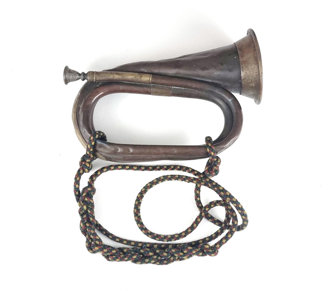 String Handle On Bugle VERY DENTED, Antique Bugle, Military Style, With Cord, Henry Keat ...
