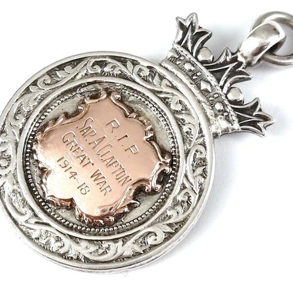 Rare Antique, First World War, Rest in Peace, Memento Mori, Silver Fob Medal, Silver Pendant, Silver Militaria, Remembrance Antique, 1918