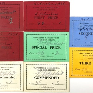 FREE POST - premio carte, Cage Bird Society, uccello visualizzando, Art Deco, Wavertree & Mossley Hill, carte colorate, premio, Pet uccelli