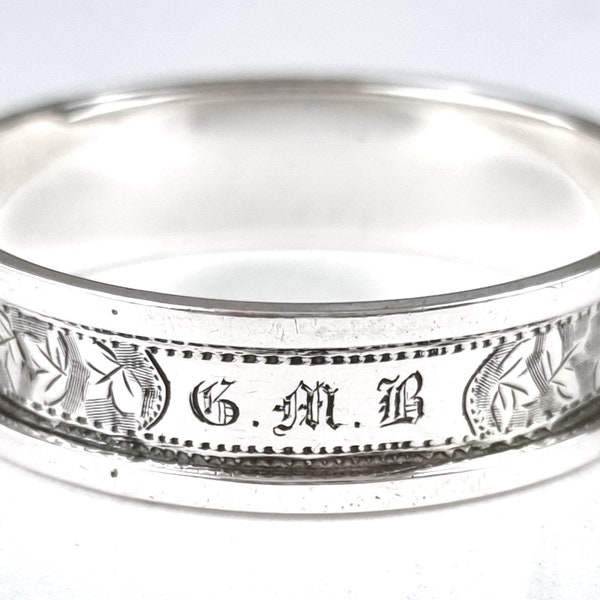 Antique Silver Napkin Ring, Serviette Ring, Floral Sterling, Minshull & Latimer, Vine Leaves, Ivy Leaf Pattern, Elegant Addition, Engraved