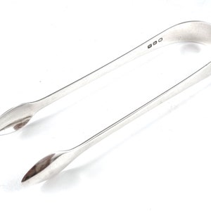 Georgian Silverware, Antique Sugar Tongs, Tea Tongs, AB Initials, Early 19th Century, Chamfered Edge, 5 1/2 Inches, Elegant Tableware, 1810