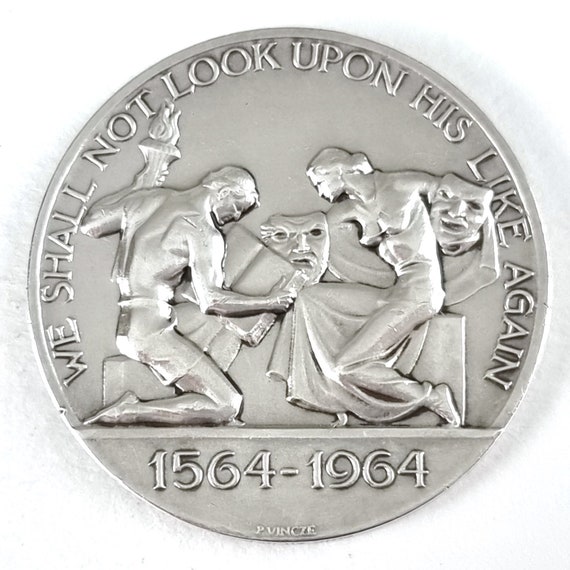 Vintage Silver Medal, 38mm Diameter, William Shakespeare Vintage Silver Medal, 38mm Diameter, William Shakespeare