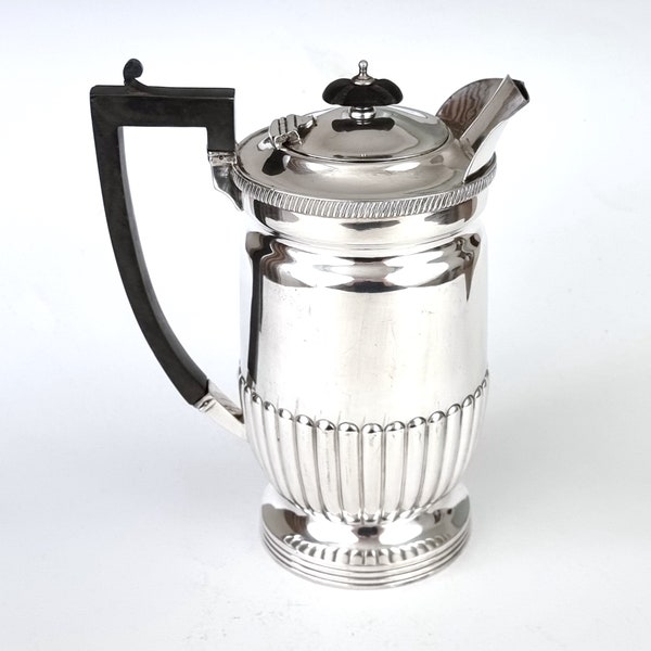 Striking Tableware, Hot Water Pot, Silver Plate, Mappin & Webb, Prince's Plate, Half Ribbed, Unusual Spout, 8 1/2 Inches High, Decorative