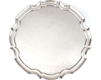 VERY Scratched, Plain Serving Tray, Silver Plate, Shaped Edge, James Dixon, Scroll Feet, 12 Inches Outer, Table Feature, Drinks Tray, Salver