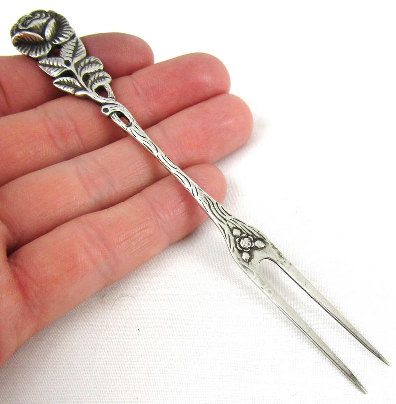 Rose Design Antique Cocktail Fork German Antique Low Grade Silver Two Prong Antiko 800 Table Decor FREE POST Small 20th Century