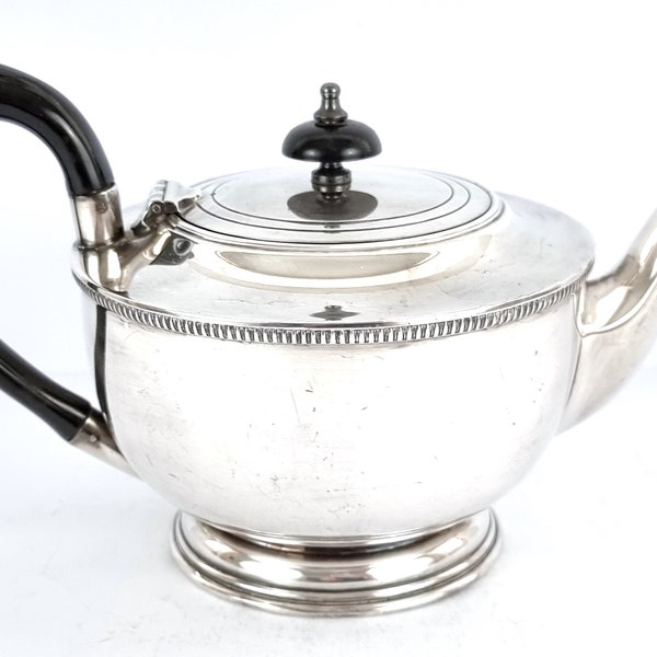 Traditional Vintage, Silver Plated Teapot, Garrard of London, Black Plastic Handle, Afternoon Tea, Rounded Serving, Mid 20th Century, Retro