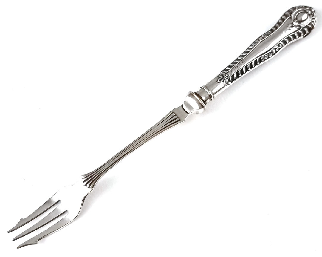 Antique Pickle Fork, Silver Plate, Sterling Handle, Gadroon Pattern