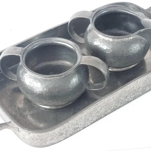 Antique Tudric Pewter, Job Lot, Distressed Metal, Sugar Bowl, Creamer Jug, Tudric Tray, Hammered Pewter, Liberty & Co, Art Nouveau, Addition