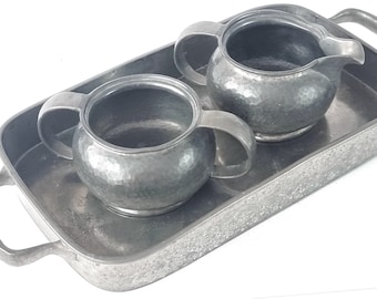 Antique Tudric Pewter, Job Lot, Distressed Metal, Sugar Bowl, Creamer Jug, Tudric Tray, Hammered Pewter, Liberty & Co, Art Nouveau, Addition