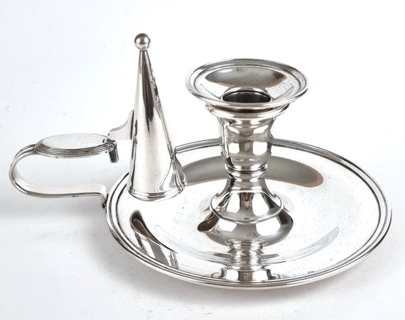 Antique Chamberstick, Candle Holder, Handled Candlestick, Silver
