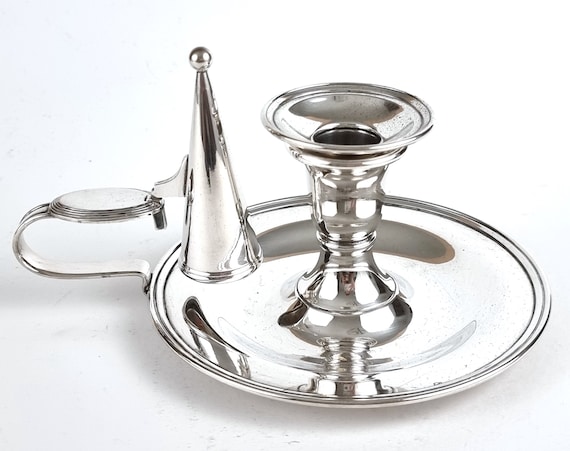 Antique Chamberstick, Candle Holder, Handled Candlestick, Silver