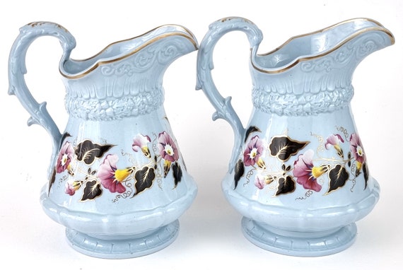 Beautiful Pair of Jugs, Antique Pitchers, W Ridgway, Light