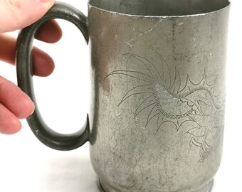 Unusual Vintage Chinese Tankard, Kut Hing Pewter, Chinese