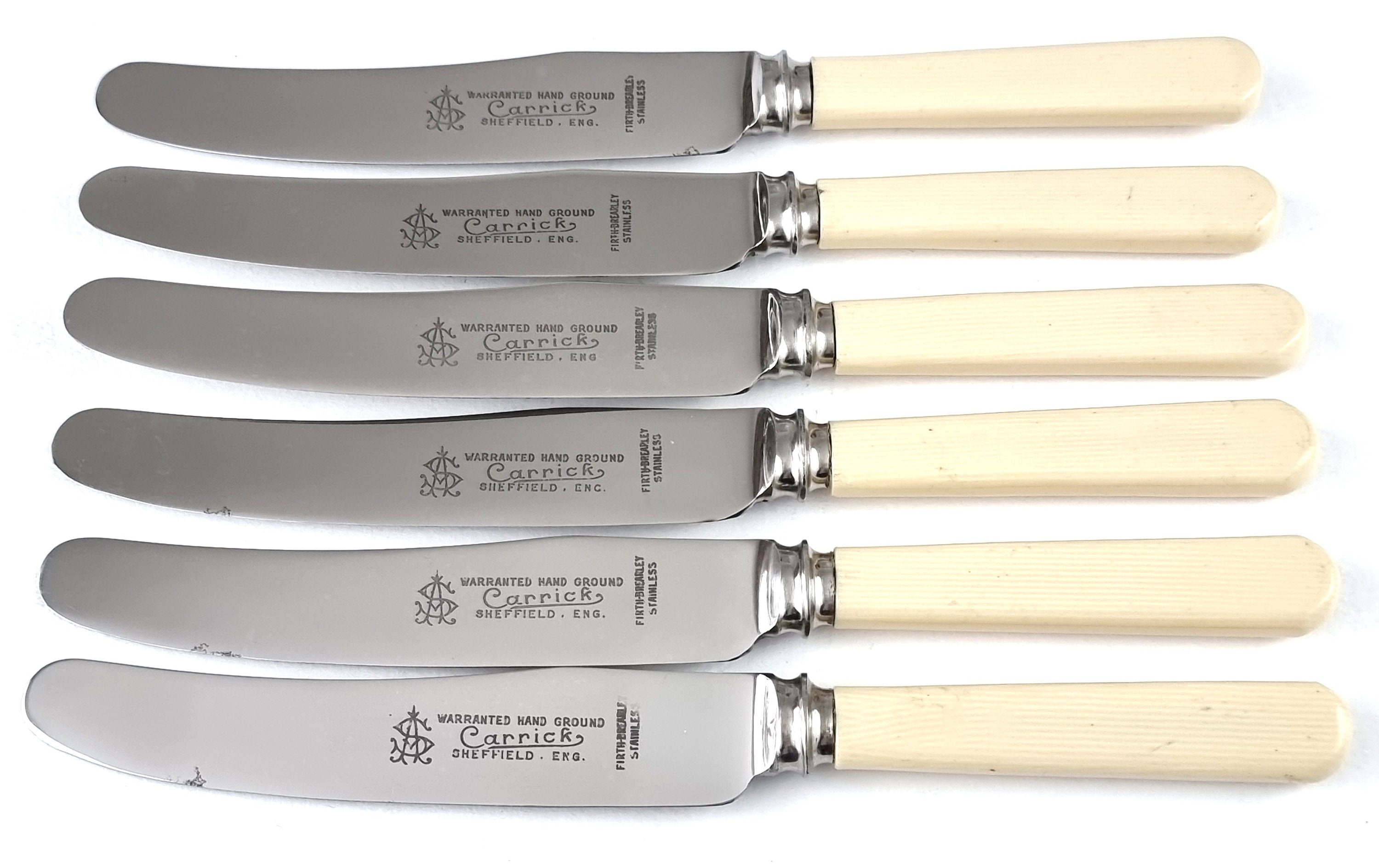 Stainless Steel Blade Knives High Quality Sheffield Knife Set Celluloid  Handles Boxed Set of 6 Excellent Condition 