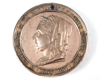Medalla Antigua, Reina Victoria, Jubileo de 1897, Castillo de Windsor, Colgante Victoriano, Evento Histórico, Familia Real, Lewis Maker, Diámetro de 39 mm