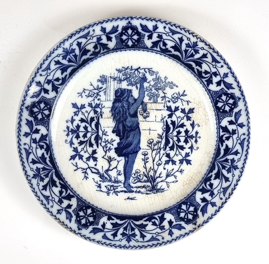 STAINED CRAZING Antique Plate Blue and White Distressed Etsy