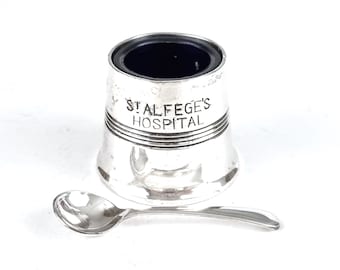 Small Historical Open Salt, Worn Silver Plate, Blue Glass Liner, St Alfege's Hospital, From an Infirmary, Walker & Hall, Small Salt Pot