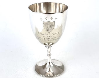 WORN Areas, Small Trophy Cup, 5 3/8 Inches Height, Silver Plate, St Catherine's College, Cambridge Rowing, College Pairs, Crested Award