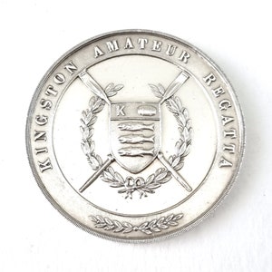 Silver Medallion, Sterling Medal, 51mm Diameter, Kingston Amateur Regatta, Art Deco, Not Engraved, Rowing Competition, Crested Front, 1938