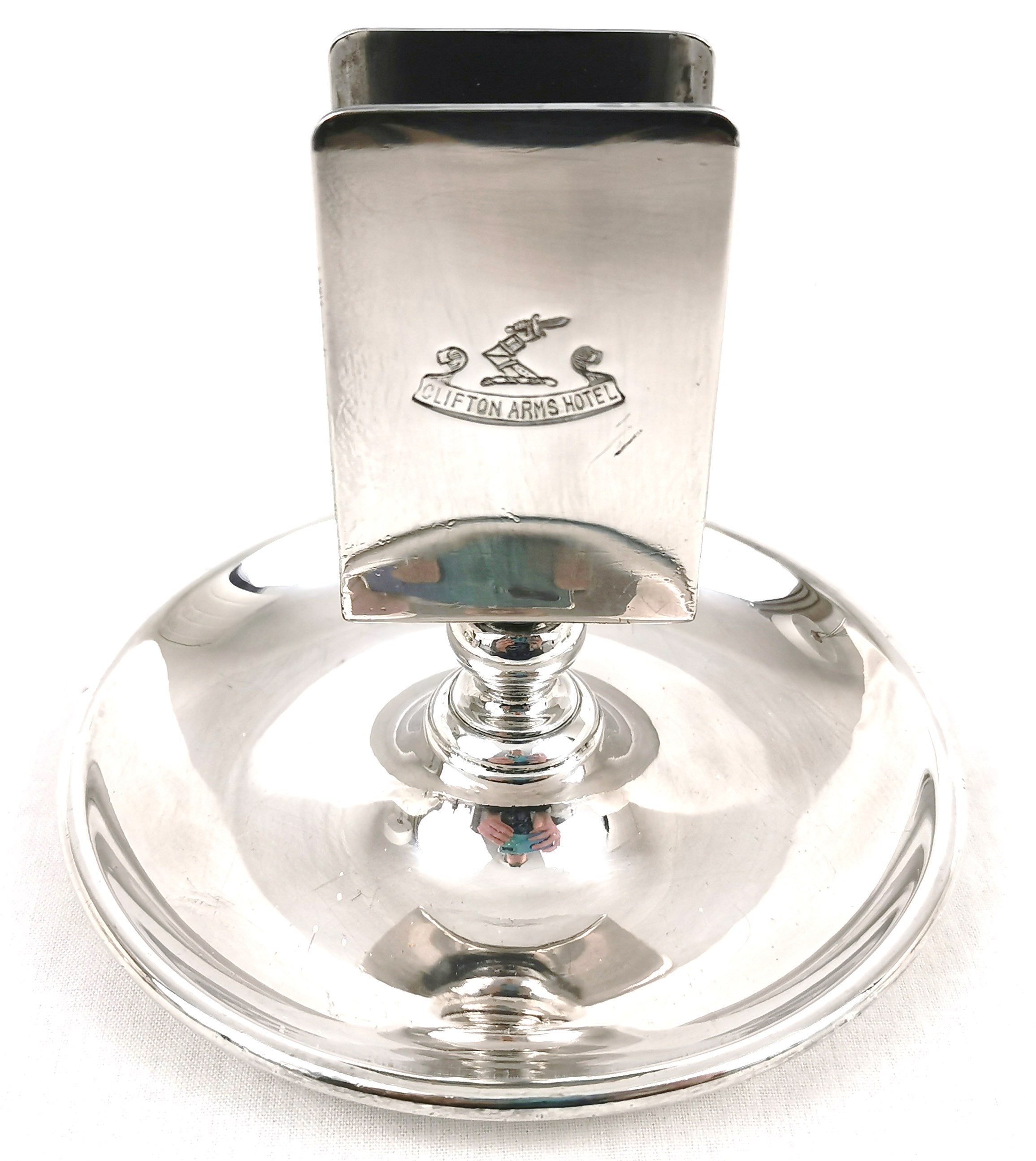 Rare Matchbox Holder, Table Ashtray, Silver Plate, Clifton