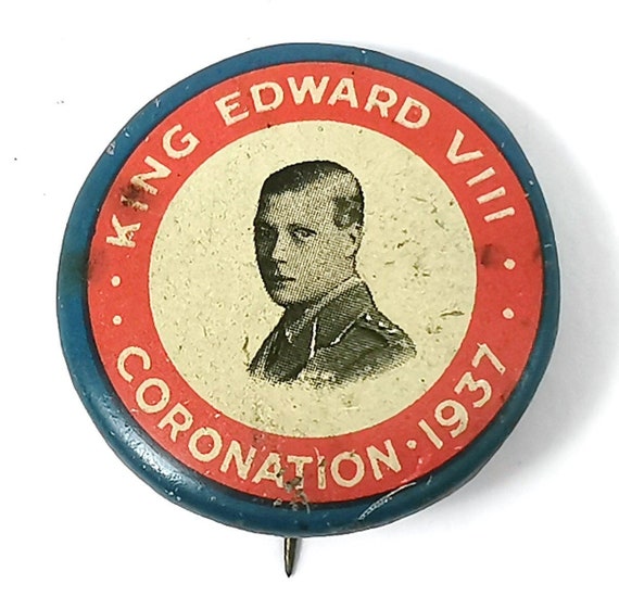 Rare Button, Vintage Costume, Edward VIII, 1937 C… - image 1
