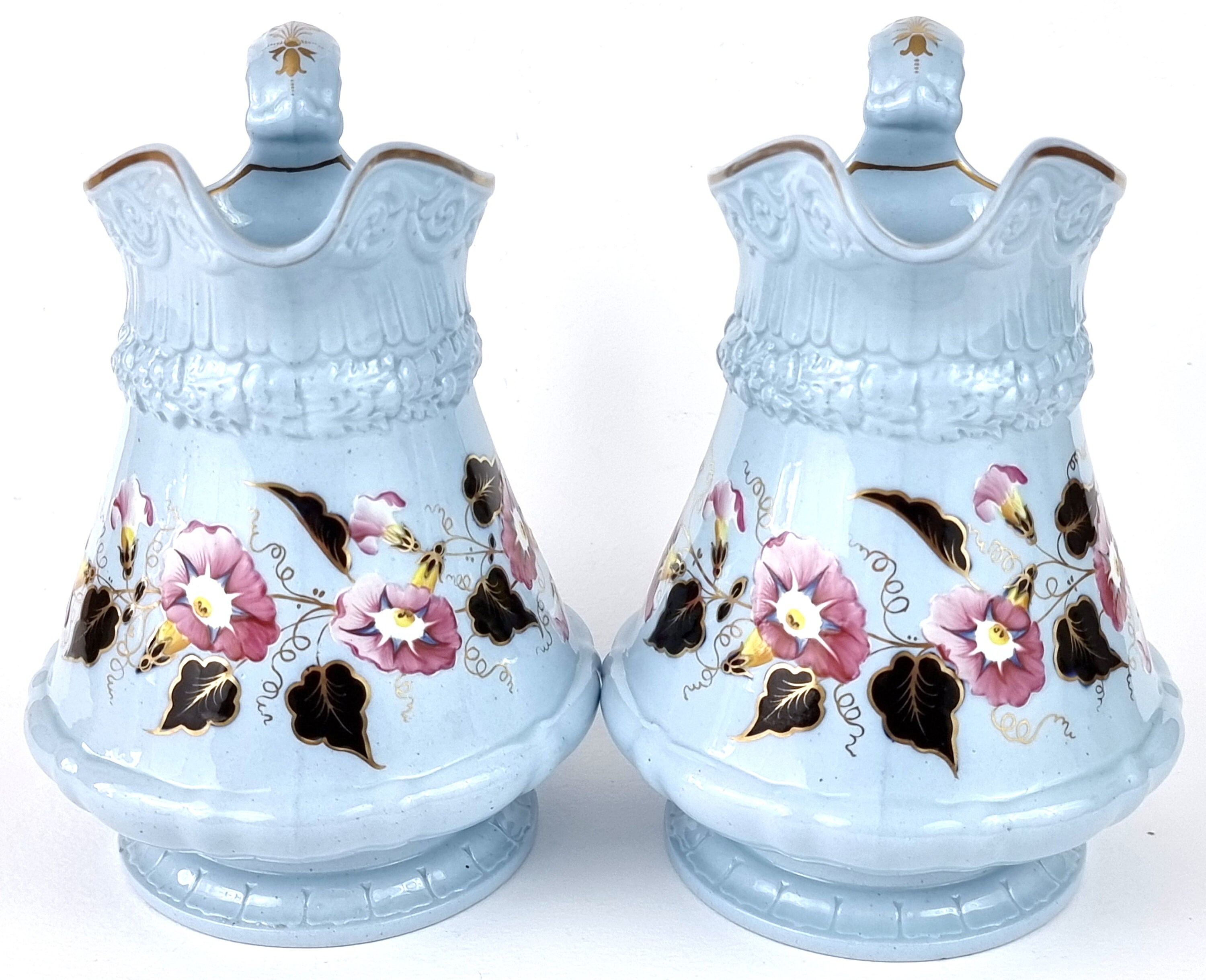 Beautiful Pair of Jugs, Antique Pitchers, W Ridgway, Light Blue