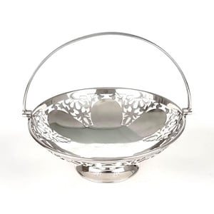 Charming Vintage Basket, Silver Plate, Walker & Hall, Swing Handle, Pierced Patterns, Table Addition, Display Bowl, 8 Inches Diameter, Decor