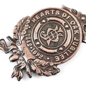 Unusual Antique Badge, Hearts of Oak, 1892 Jubilee, Oak Leaf Design, 19th Century, Victorian Presentation, Jewelry Component, Decorative