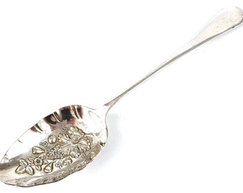 Vintage Serving Spoon, Large Berry Spoon, Silver Plate, Raised Fruit, Serving Fruit, Old English, Elegant Tableware, Table Prop, Home Decor