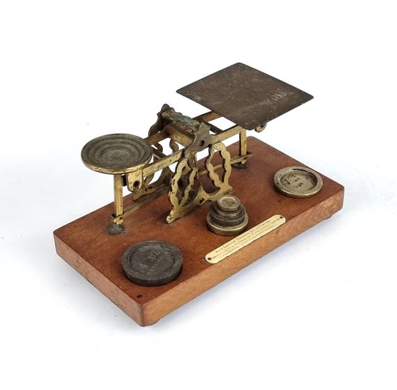 Sampson Mordan, Antique Postal Scales, Letter Scales, Wooden Base