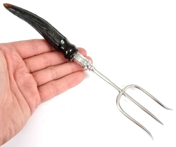 イギリス アンティーク スターリングシルバー 鹿角ハンドル カービング