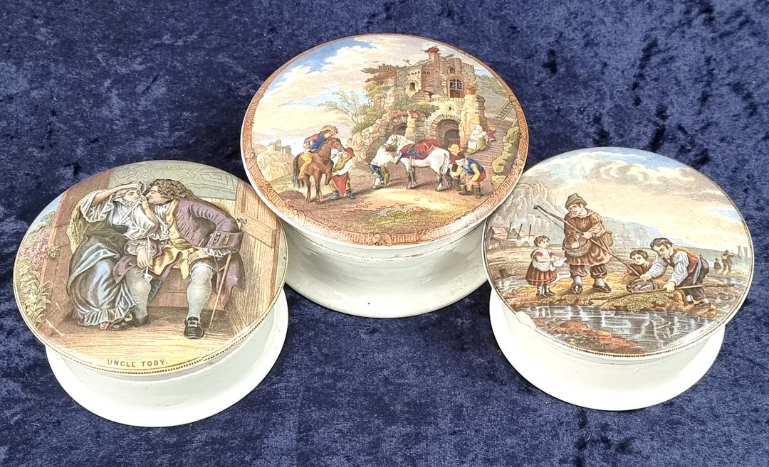 AT FAULT, Antique Pot Lids, Pratt Ware, Lids and Bases, Paste Jars