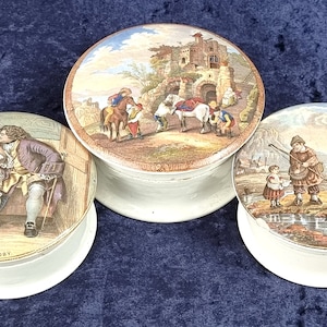 EN FAUTE, Couvercles de pot antiques, Pratt Ware, Couvercles et bases, Pots de pâte, Pots de pommade, Pots de crème, Les crevettiers, Old Toby, Les maréchaux-ferrants, Trois
