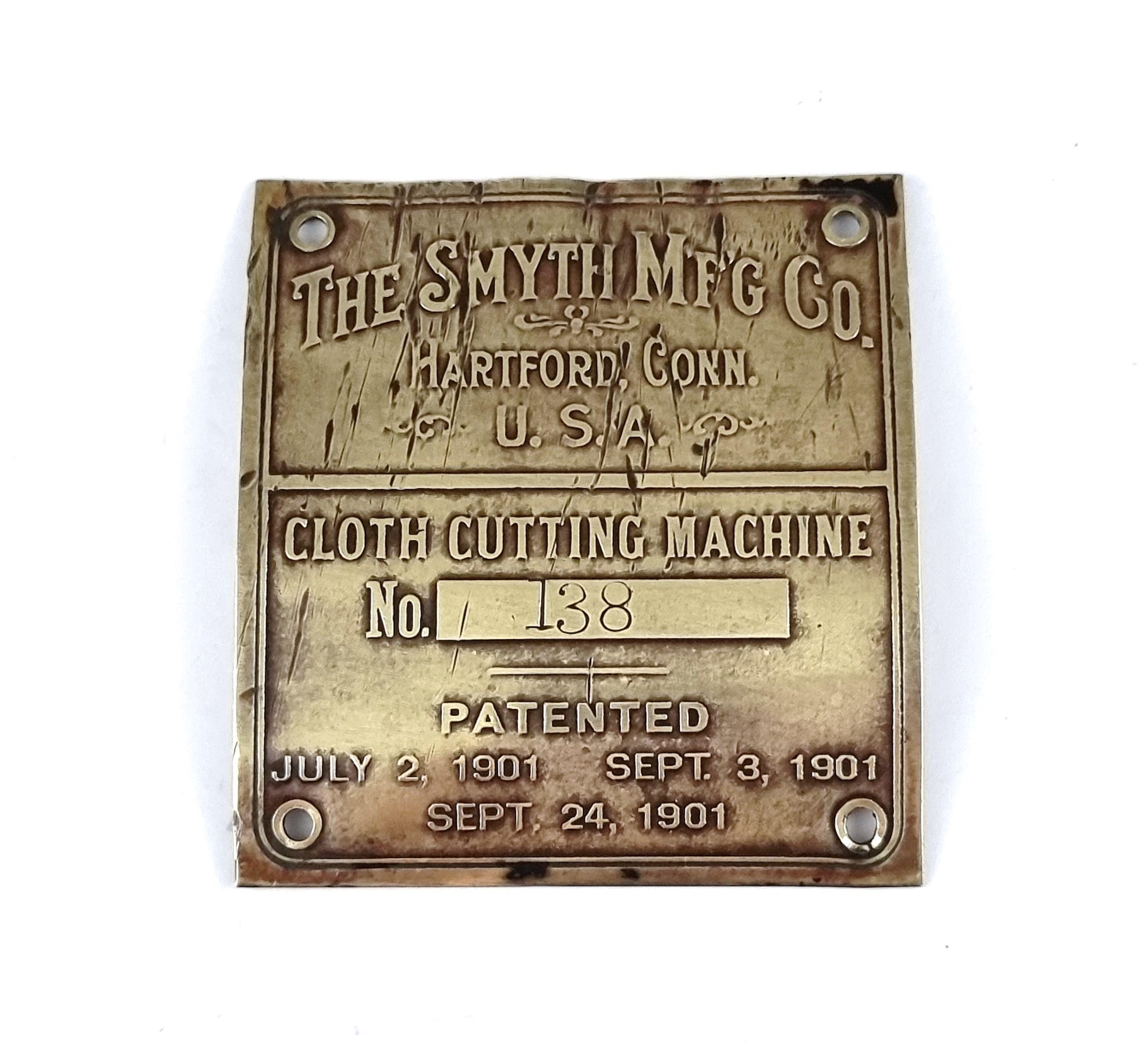 SMALL Antique, Name Plate, Brass Sign, the Smyth Mfg, Cloth 