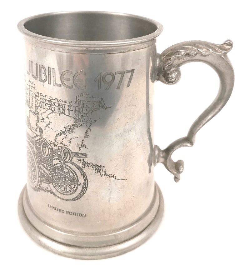 Classic Car Design Unique Commemorative Pint Tankard Limited Edition Benevolent Fund QEII Vintage Pewter Tankard 1977 Silver Jubilee