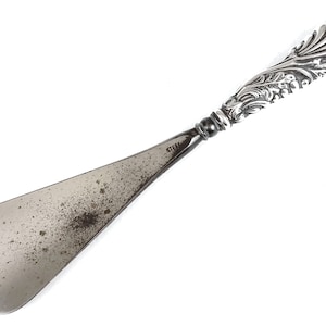 Antique Shoe Horn, Shoe Aid, Steel and Silver, Silver Handled, William Devenport, Floral and Scroll Pattern, Dresser Table, Traditional