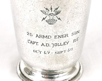 Historical Vintage Tankard, Distressed Look, Worn Silver Plate, 26th Armoured Engineer Squadron, Captain AD Jolley RD, 1960's Military, Rare