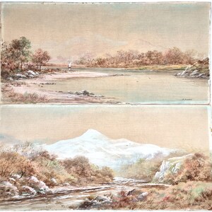 Antique Paintings, Pair of Watercolors, Large Paintings, Winter Landscape, Mountainous View, S Barnes, Traditional Paintings, Wall Decor