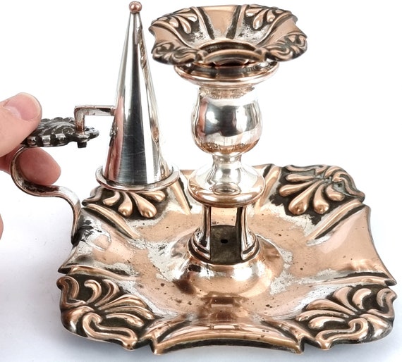 Distressed Looking, Antique Chamberstick, Handled Candle Holder