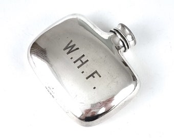 Small Antique Flask, Silver Plate, WHF Letters / Initials, James Dixon, Pocket Size, Hip Flask, Screw Top, Gents Accessory, Traditional Item