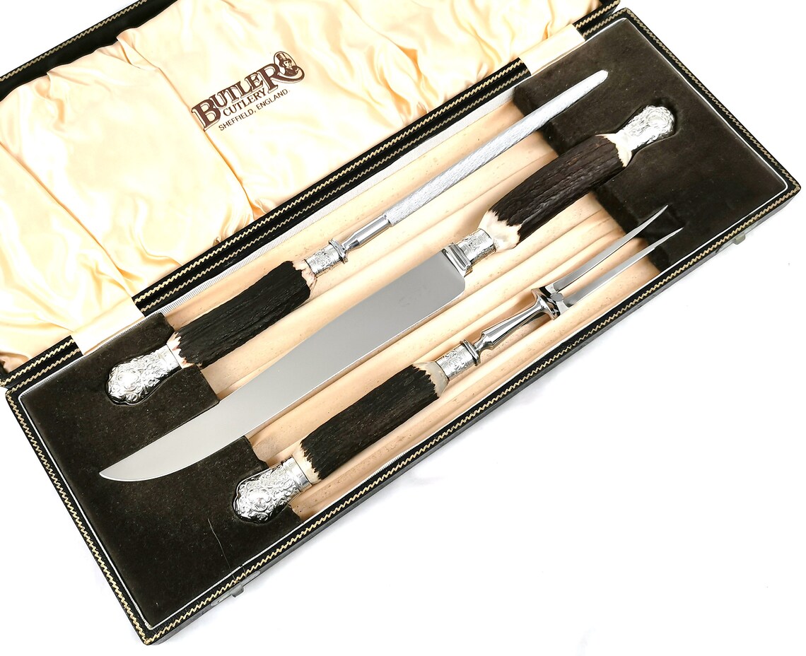 Traditional Vintage Cased Carving Set Three Piece Carving Etsy UK