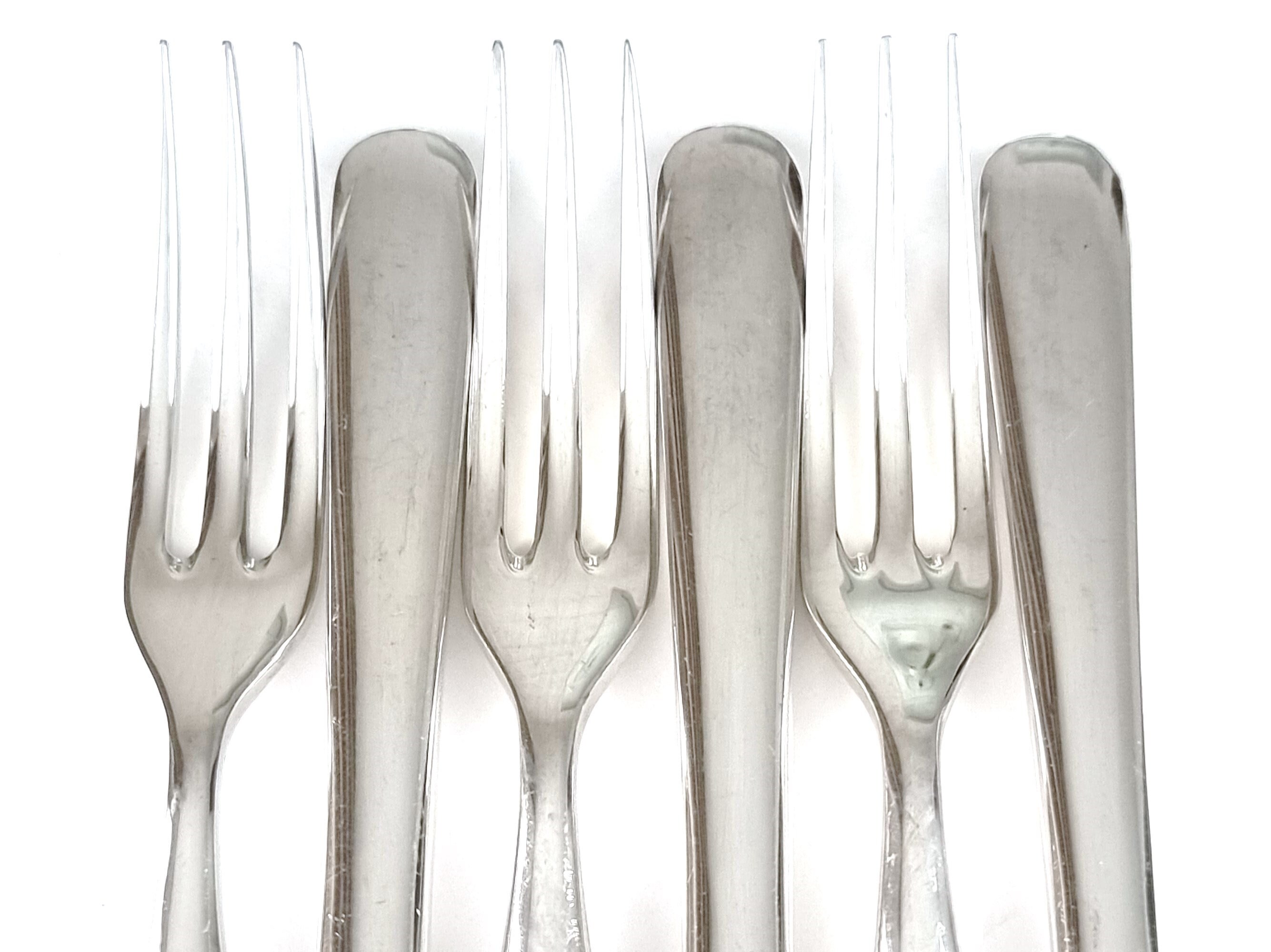 軍用、フォーク 6 本セット、シルバー プレート、6 5/8 インチ、1976