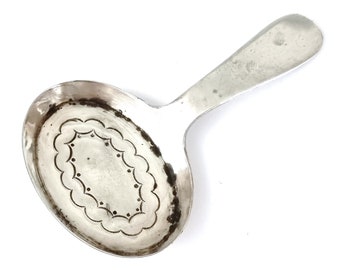 Unusual Antique, Tea Caddy Spoon, Victorian Flatware, Flat Oval Bowl, 19th Century, Silver Plate, Elegant Tableware, Small Spoon, Tea Theme
